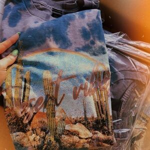 Desert Vibes Tie-Dye Graphic Tee - Blue & Rust